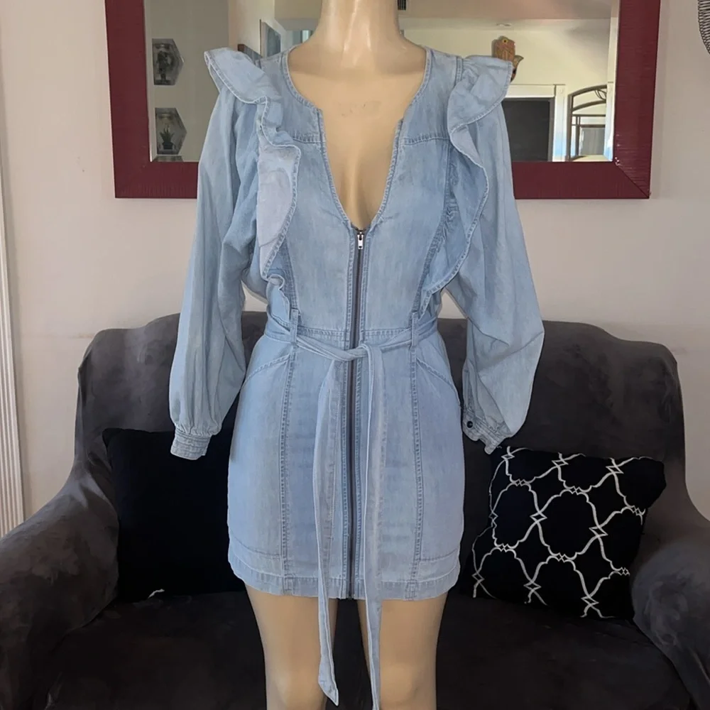 Free People Imogene Denim Mini Dress Size - Picture 7 of 13